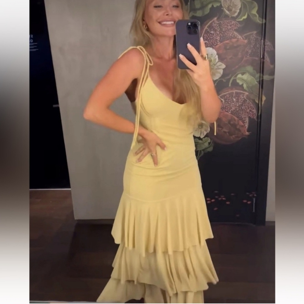 Zara  Ruffled Maxi Dress Yelliw Size S - Picture 8 of 16